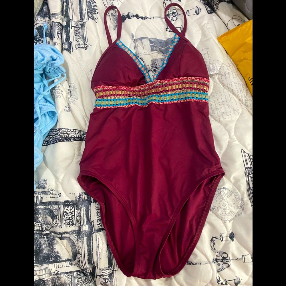 Junior Burgundy one piece swimsuit Size M.